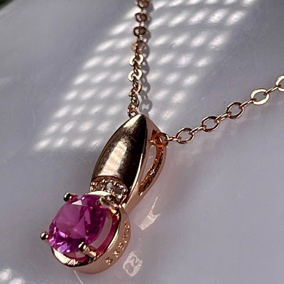 14K Rolled Sapphire Gold Pendant. 18" adj chain - Picture 7 of 10